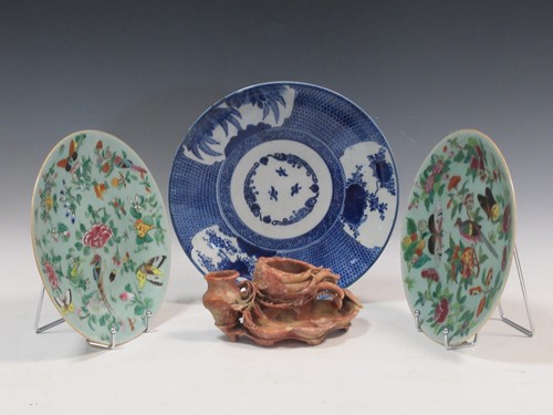 Lot 9 - Pair of Chinese celadon glazed dishes,...