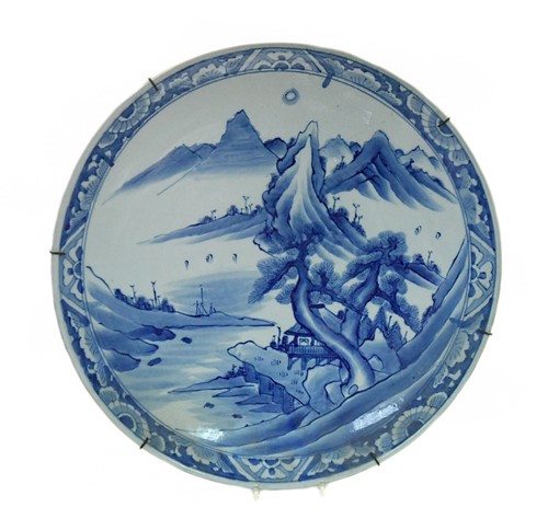 Lot 78 - A Japanese blue and white porcelain large charger, late Meiji Period (1868-1912)