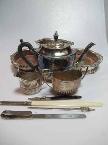 Lot 350 - A novelty silver letter opener, a silver and...