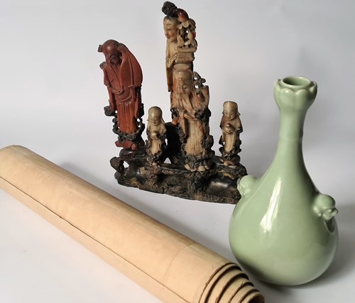 Lot 110 - A Chinese celadon glazed bottle vase, Republic Period