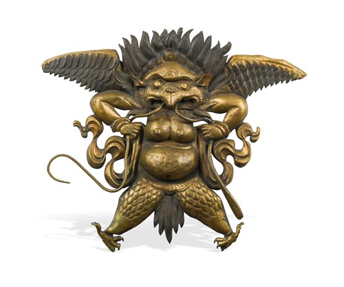 Lot 152 - A Tibetan gilt copper Garuda Plaque, 19th century