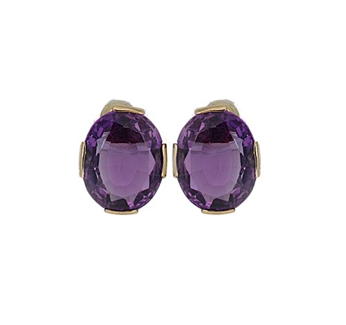 Lot 119 - A pair of large amethyst ear studs