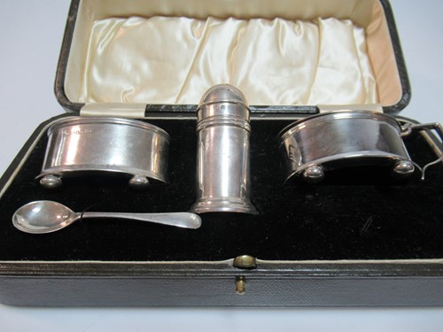 Lot 344 - A cased silver three-piece condiment set, all...