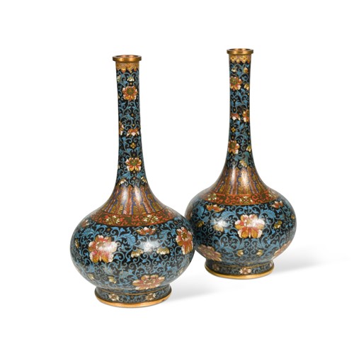 Lot 79 - A Pair of Japanese cloisonne bottle vases, late Meiji Period (1868-1912)