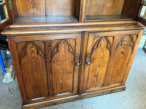 Lot 921 - A Victorian pitch pine gothic cabinet