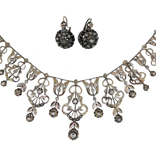 Lot 201 - A 19th century Ottoman Turkish diamond centrepiece necklet and ear pendants en suite