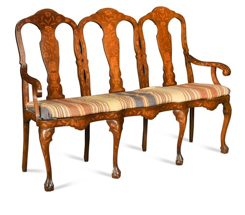 Lot 419 - A Dutch marquetry three seat settee, 19th century