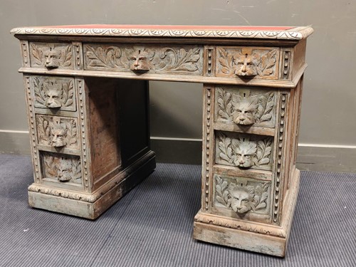 Lot 624 - A Victorian carved oak kneehole desk, 75 x 107...