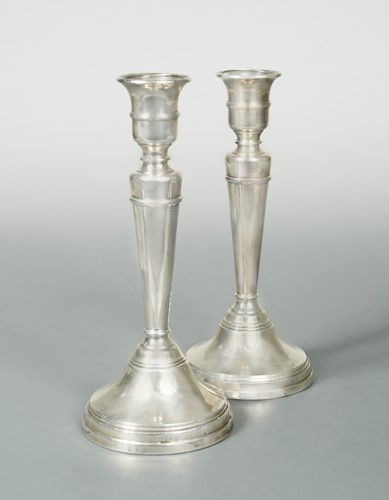 Lot 455 - A pair of George V silver candlesticks