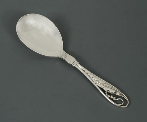 Lot 349 - A 20th century Danish metalwares silver large serving spoon, mark of Georg Jensen