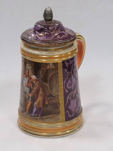 Lot 3 - A Berlin tankard and cover, painted with a...