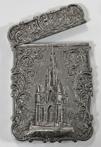 Lot 282 - A Victorian silver 'Castle Top' style hinged card case, mark of Nathaniel Mills