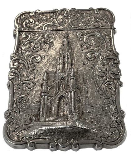 Lot 282 - A Victorian silver 'Castle Top' style hinged card case, mark of Nathaniel Mills
