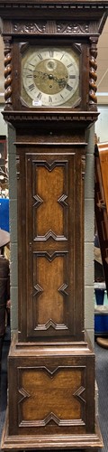 Lot 291 - An oak longcase clock, the hood with dentil...