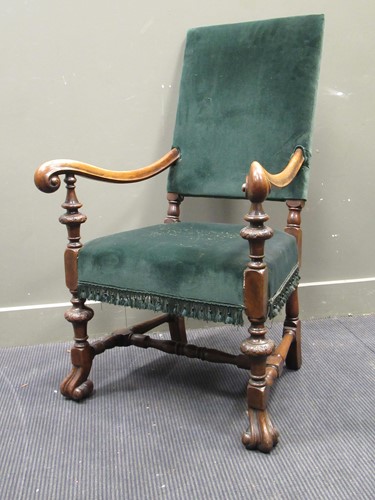 Lot 639 - A Walnut armchair in the Carolean manner with...