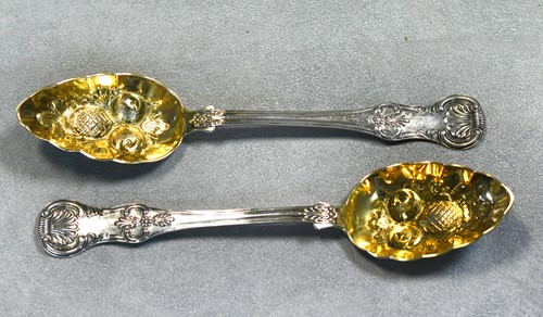 Lot 502 - Glasgow - A pair of George IV silver tablespoons with later decoration