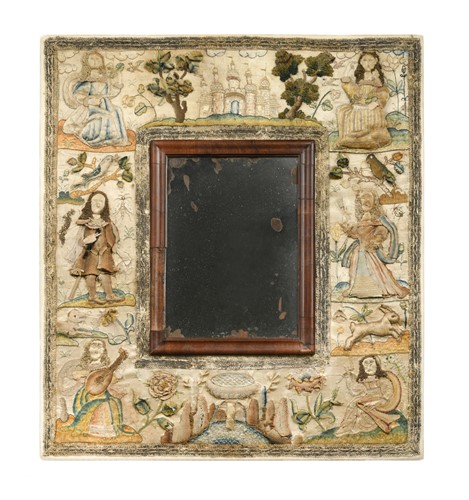 Lot 735 - A stumpwork mirror, 17th century
