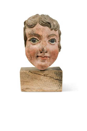 Lot 711 - A Continental carved and painted wood head, 18th/19th century