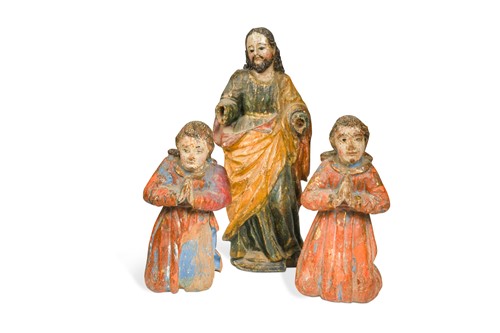 Lot 719 - Two carved wood polychrome figures, possibly 17th century