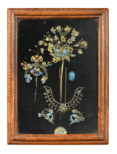 Lot 135 - A group of four Chinese kingfisher feather hair ornaments, Qing Dynasty, 19th century