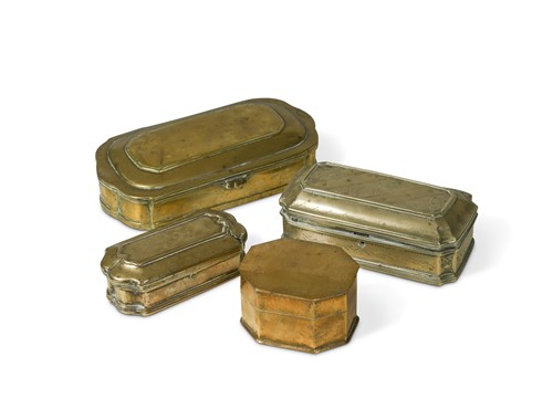 Lot 774 - Three Dutch brass tobacco boxes, 17th century