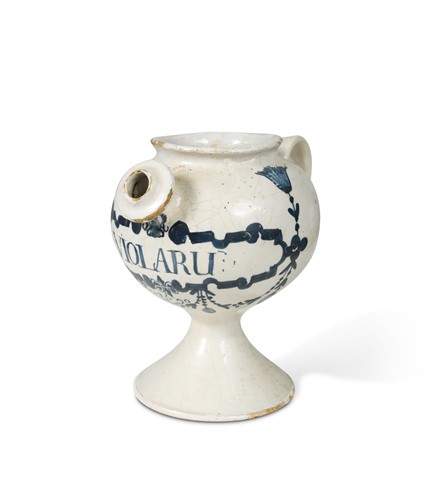 Lot 398 - A rare London delft blue and white wet drug jar, dated 1690