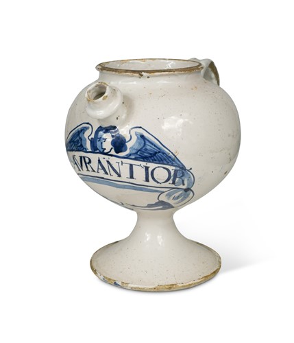 Lot 405 - A London delft blue and white wet drug jar, circa 1690