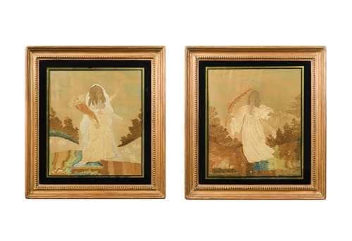 Lot 850 - A pair of Regency silk embroideries in eglomise frames