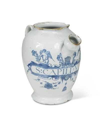 Lot 394 - A London delft blue and white wet drug jar, circa 1750