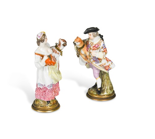 Lot 498 - A pair of Meissen gilt metal mounted scent bottles