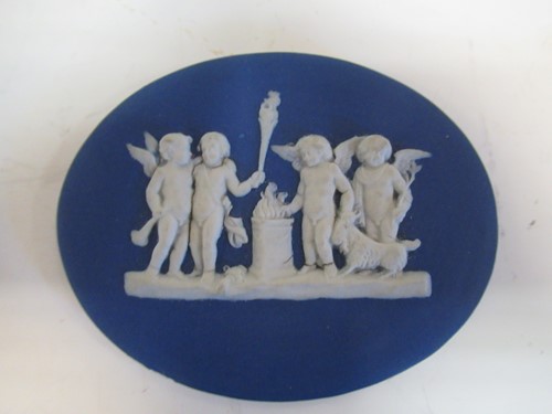 Lot 116 - Wedgewood blue jasperware oval medallion...