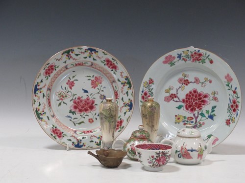 Lot 82 - Two Chinese famille rose plates, a miniature...