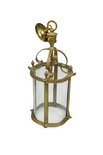 Lot 949 - A brass hall lantern, 20th century