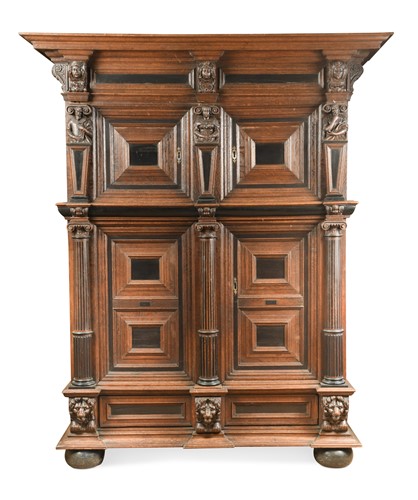 Lot 746 - A Flemish carved oak, ebony and ebonised armoire, late 17th century