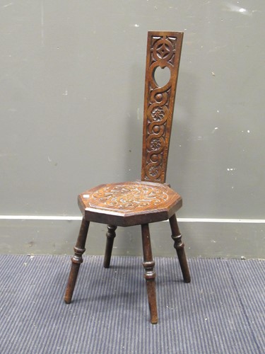 Lot 593 - One small carved oak minature chair with heart...