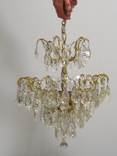 Lot 742 - Glass and gilt large chandelier, approx 43cm wide