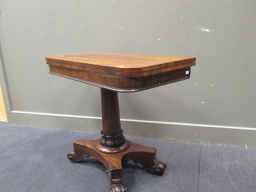 Lot 627 - William IV rosewood foldover tea table 74 x 92...