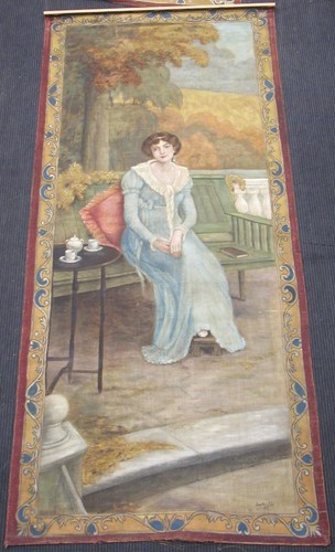 Lot 539 - A pair of Art Nouveau painted wall tapestries...