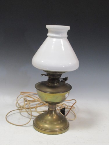 Lot 167 - One Victorian brass oil lamp converted to...