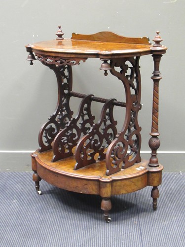 Lot 649 - A Victorian inlaid walnut canterbury whatnot...