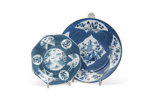 Lot 393 - A Bristol delft powder blue ground plate, circa 1740