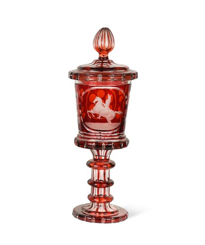 Lot 422 - A large Bohemian ruby-flashed goblet and cover, late 19th century