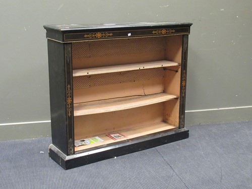 Lot 618 - A Victorian ebonised and inlaid open bookcase...