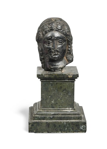 Lot 332 - A black carved stone head (305 – 30BC Ptolemaic dynasty)