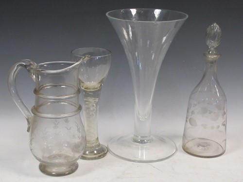 Lot 53 - A large glass trumphet shaped vase, 37cm high;...