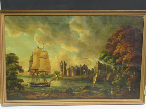Lot 445 - Shipping from Trent to Bath, oil on canvas, 60...