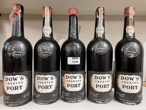 Lot 1238 - Dow's crusted port 1964, 5 bottles (poor...