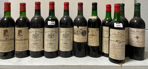 Lot 1033 - 1960s clarets, 10 bottles with varying levels,...