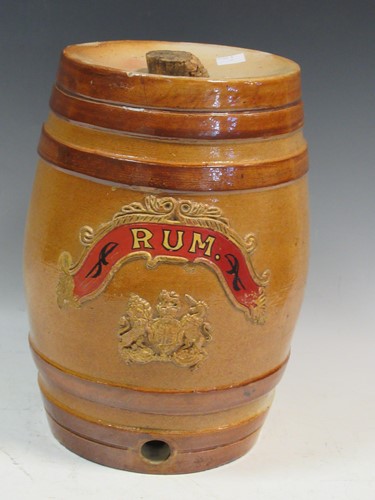 Lot 110 - A salt glazed rum barrel decorated with coat...