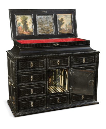 Lot 762 - A Flemish ebony and painted table cabinet, 17th century